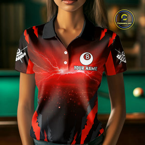 Personalized Thunder Lightning Wolf Billiard Shirt For Women, 8 Ball Billiard Team Jerseys |Red TDM4549