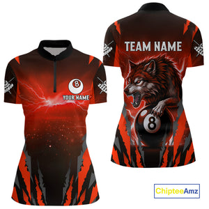 Personalized Thunder Lightning Wolf Billiard Shirt For Women, 8 Ball Billiard Team Jerseys |Red TDM4549