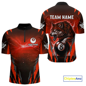Personalized Thunder Lightning Wolf Billiard Shirt For Men, 8 Ball Billiard Team Jerseys |Red TDM4549