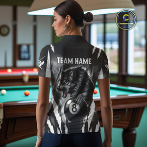 Personalized Thunder Lightning Wolf Billiard Shirt For Women, 8 Ball Billiard Team Jerseys |Grey TDM4550