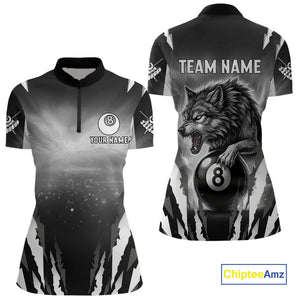 Personalized Thunder Lightning Wolf Billiard Shirt For Women, 8 Ball Billiard Team Jerseys |Grey TDM4550