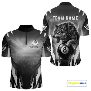 Personalized Thunder Lightning Wolf Billiard Shirt For Men, 8 Ball Billiard Team Jerseys |Grey TDM4550