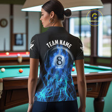 Load image into Gallery viewer, Blue Flaming 8 Ball Billiard Polo &amp; 1/4 Zip For Women Custom Billiard Jersey, Pool Team Shirts TDM5431