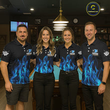 Load image into Gallery viewer, Blue Flaming 8 Ball Billiard Polo &amp; 1/4 Zip For Men Custom Billiard Jersey, Pool Team Shirts TDM5431