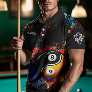 Funny Ying And Yang 8 Ball & 9 Ball Colorful Splash Custom Billiard Shirt For Men, Billiard Jersey  TDM3703
