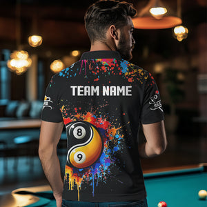 Funny Ying And Yang 8 Ball & 9 Ball Colorful Splash Custom Billiard Shirt For Men, Billiard Jersey  TDM3703