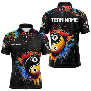Funny Ying And Yang 8 Ball & 9 Ball Colorful Splash Custom Billiard Shirt For Men, Billiard Jersey  TDM3703