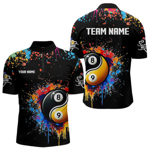 Funny Ying And Yang 8 Ball & 9 Ball Colorful Splash Custom Billiard Shirt For Men, Billiard Jersey  TDM3703