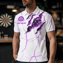 Load image into Gallery viewer, Personalized Skull White Purple Grunge Darts Polo &amp; Quarter-Zip For Men Custom Dart Team Jerseys TDM3704