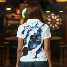 Load image into Gallery viewer, Personalized Skull White Blue Grunge Darts Polo &amp; Quarter-Zip For Women Custom Dart Team Jerseys TDM3705
