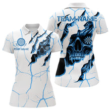 Load image into Gallery viewer, Personalized Skull White Blue Grunge Darts Polo &amp; Quarter-Zip For Women Custom Dart Team Jerseys TDM3705