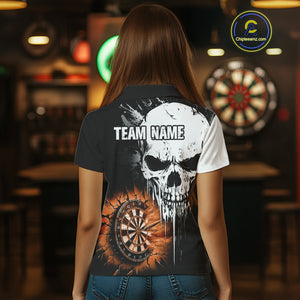 Personalized Grunge Skull Crack Wall Women Dart Shirts Custom Darts League Team Jerseys |Orange TDM3975