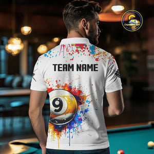 Funny 9 Ball Pool Colorful Paint Splash Custom Billiard Shirt For Men, Billiard Team Jersey|White TDM3977