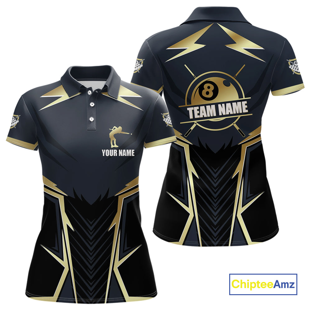 Billiard Jerseys For Women Custom Polo & Quarter-Zip Billiard Team Shirts, 8 Ball Pool Shirt |Gold TDM3978