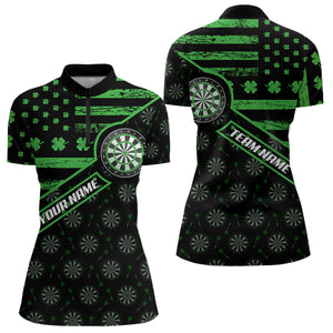 Green Shamrock Retro US Flag Patriotic Darts Shirts For Women Custom St Patrick Day Darts Jerseys TDM3560