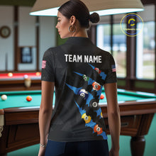 Load image into Gallery viewer, Personalized Scratch Black 8 Ball Billiard Shirt For Women, Pool Team Jersey Polo 1/4 Zip |Blue TDM6071