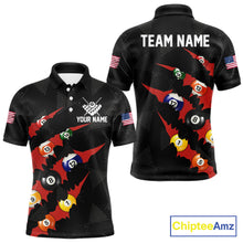 Load image into Gallery viewer, Personalized Scratch Black 8 Ball Billiard Shirt For Men, Pool Team Jersey Polo 1/4 Zip |Red TDM6072