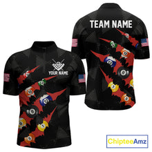 Load image into Gallery viewer, Personalized Scratch Black 8 Ball Billiard Shirt For Men, Pool Team Jersey Polo 1/4 Zip |Red TDM6072
