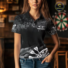 Load image into Gallery viewer, Black Grey Grunge Camo Darts Shirt For Women Custom Darts Jersey Team Polo &amp; 1/4 Zip, Darts Uniform TDM6322