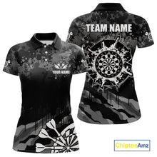Load image into Gallery viewer, Black Grey Grunge Camo Darts Shirt For Women Custom Darts Jersey Team Polo &amp; 1/4 Zip, Darts Uniform TDM6322