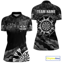 Load image into Gallery viewer, Black Grey Grunge Camo Darts Shirt For Women Custom Darts Jersey Team Polo &amp; 1/4 Zip, Darts Uniform TDM6322