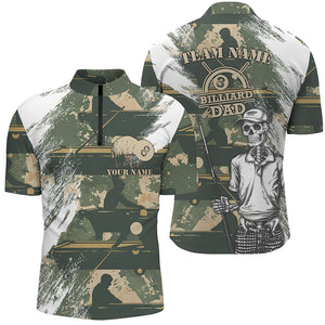 Grunge Camo Skull Pool Player Billiard Shirts For Men Custom Funny Father's Day Billiard Shirts TDM1613