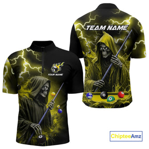 Yellow Grim Reaper Billiard Shirts For Men Custom Thunder Lightning Team League Billiard Jerseys TDM3986
