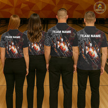 Load image into Gallery viewer, Personalized Hibiscus Flower Flame Bowling Shirt For Women, Tribal Bowling Team Jersey Polo, 1/4 Zip TDM6501
