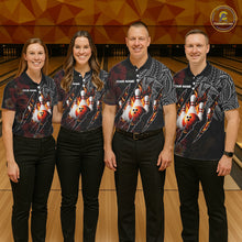 Load image into Gallery viewer, Personalized Hibiscus Flower Flame Bowling Shirt For Women, Tribal Bowling Team Jersey Polo, 1/4 Zip TDM6501