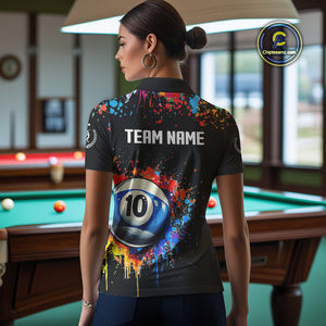 Funny 10 Ball Pool Colorful Paint Splash Custom Billiard Shirt For Women, Billiard Team Jerseys TDM4346