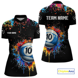 Funny 10 Ball Pool Colorful Paint Splash Custom Billiard Shirt For Women, Billiard Team Jerseys TDM4346