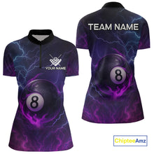 Load image into Gallery viewer, Personalized 3D Purple Billiard Jerseys For Women, Lightning 8 Ball Pool Billiard Team Shirts TDM4010