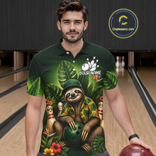 Load image into Gallery viewer, Custom Green Funny Sloth Tropical Bowling Shirts For Men, Bowling Team Jersey Polo &amp; 1/4 Zip TDM6529