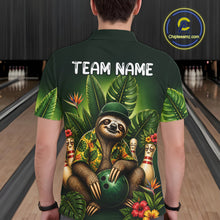 Load image into Gallery viewer, Custom Green Funny Sloth Tropical Bowling Shirts For Men, Bowling Team Jersey Polo &amp; 1/4 Zip TDM6529