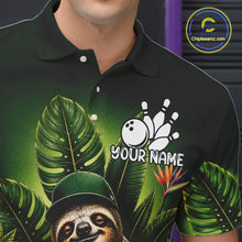 Load image into Gallery viewer, Custom Green Funny Sloth Tropical Bowling Shirts For Men, Bowling Team Jersey Polo &amp; 1/4 Zip TDM6529