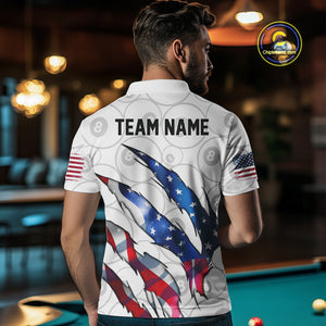 Custom Glowing American Flag 8 Ball Billiard Shirt For Men, Patriotic Billiard Team Jerseys |White TDM4596