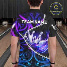 Load image into Gallery viewer, Custom Neon Purple Blue Tribal Bowling Shirts For Men, Bowling Team Jersey Polo &amp; Quarter Zip TDM6106