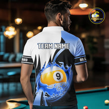 Load image into Gallery viewer, Custom Flame 8 Ball &amp; 9 Ball Billiard Shirt For Men, Pool Team Jersey Polo &amp; Quarter Zip |Blue TDM6540