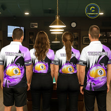 Load image into Gallery viewer, Custom Flame 8 Ball &amp; 9 Ball Billiard Shirt For Women, Pool Team Jersey Polo &amp; Quarter Zip |Purple TDM6541