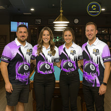 Load image into Gallery viewer, Custom Flame 8 Ball &amp; 9 Ball Billiard Shirt For Women, Pool Team Jersey Polo &amp; Quarter Zip |Purple TDM6541