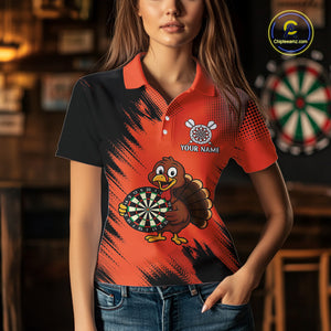 Custom Orange Funny Turkey Darts Shirt For Women, Thanksgiving Darts Team Jersey Polo & 1/4 Zip TDM4803