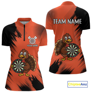 Custom Orange Funny Turkey Darts Shirt For Women, Thanksgiving Darts Team Jersey Polo & 1/4 Zip TDM4803