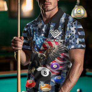 Blue Camo American Flag Eagle 8 Ball Billiard Shirt For Men Custom Patriotic Pool Team Jerseys TDM4809