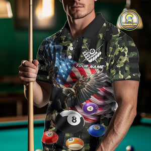 Green Camo American Flag Eagle 8 Ball Billiard Shirt For Men Custom Patriotic Pool Team Jerseys TDM4810