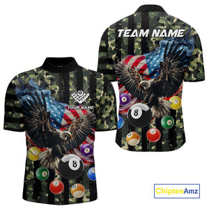 Green Camo American Flag Eagle 8 Ball Billiard Shirt For Men Custom Patriotic Pool Team Jerseys TDM4810