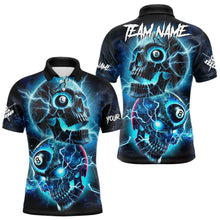 Load image into Gallery viewer, Personalized Blue Billiard 8 Ball Skull Billiard Polo &amp; 1/4 Zip For Men, Lightning Billiard Jerseys TDM3747