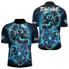 Load image into Gallery viewer, Personalized Blue Billiard 8 Ball Skull Billiard Polo &amp; 1/4 Zip For Men, Lightning Billiard Jerseys TDM3747