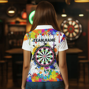 Funny Dartboard Colorful Paint Splash Custom Dart Shirts For Women, Best Team Dart Jerseys |White TDM3755