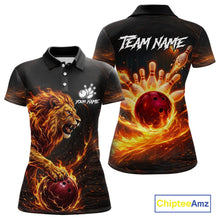 Load image into Gallery viewer, Personalized Fire Flame Lion Bowling Jersey For Women Custom Bowling Team Shirt Polo &amp; 1/4 Zip TDM6115