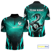 Load image into Gallery viewer, Customized Thunder Lightning Cobra Snake Men Billiard Shirt, 8 Ball Billiard Team Jersey|Turquoise TDM4020